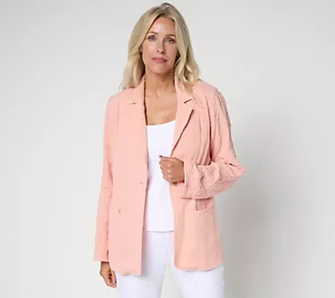 Peace Love World Boheme 100% Cotton Gauze Blazer with Embroidery
