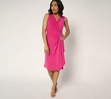 Susan Graver Regular Liquid Knit Faux Wrap Cascade Dress