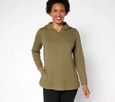 Denim & Co. Active Regular Waffle Knit Hooded Henley Tunic
