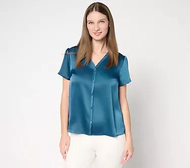 BEAUTIFUL by Lawrence Zarian Cap Sleeve Button Front Top