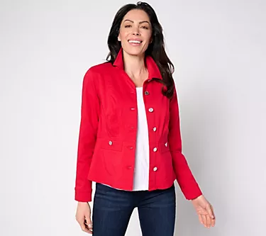 Susan Graver Uptown Stretch Button Front Peplum Jacket