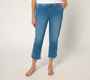 Martha Stewart Signature Petite Indigo Denim Crop w Button Detail