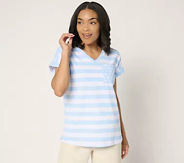 Denim & Co. Americana Printed Stars & Stripes V-Neck Top