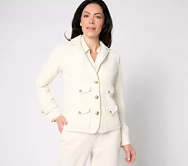 Joan Rivers Red Carpet Stretch Pique Button-Front Blazer