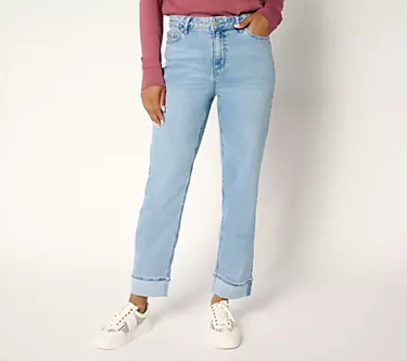 LOGO by Lori Goldstein Regualr Indigo Turn-Up Cuff Ankle Jeans