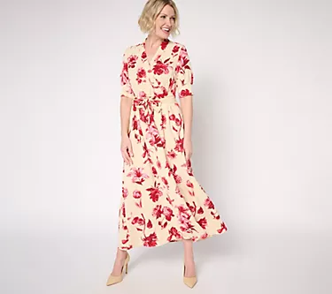 BEAUTIFUL by Lawrence Zarian Petite Printed Faux Wrap Midi Dress