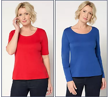 Isaac Mizrahi Live! Essentials Set of 2 Pima Cotton Tops