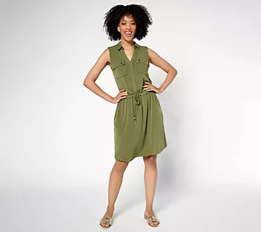 Susan Graver Every Day Regular Liquid Knit Drawstring Waist Dress