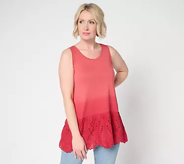 LOGO Layers by Lori Goldstein Ombre Eyelet Tank Top