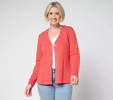 Denim & Co. Textured Cotton Long Sleeve Button Front Cardigan