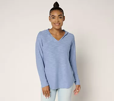 Belle by Kim Gravel Sweatshirt Slub V-Neck Hooded Top