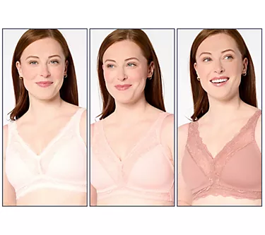 Breezies Soft Support Lace Wirefree Unlined Bra Set of 3