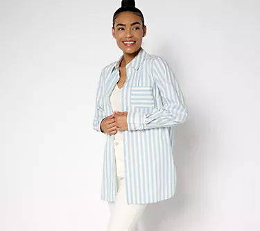 Martha Stewart Signature Petite Woven Button-Front Tunic Shirt