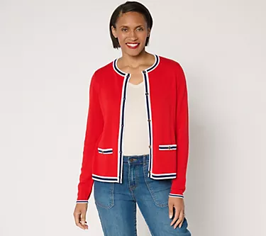 Joan Rivers Button-Front Sweater Cardigan with Tipping