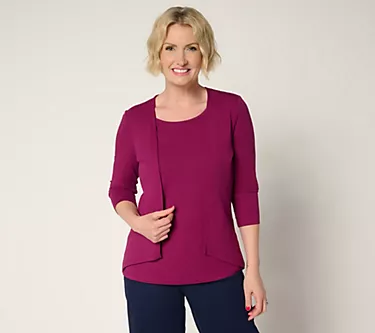 Denim & Co. Essentials So Soft Jersey Cardigan/Tank 2fer