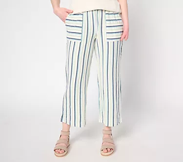 AnyBody Regular Cotton Novlety Knit Stripe Cropped Pants
