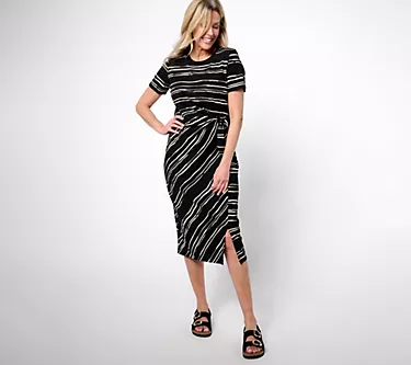 AnyBody Regular Printed Stripe Tie Front Knit Dress