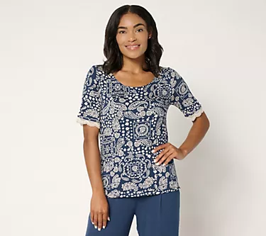 Cuddl Duds Soft Stretch Lace Trimmed Tee