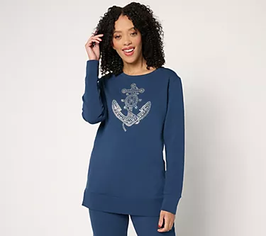 Quacker Factory Anchors Away French Terry Long-Sleeve Top