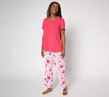 Stan Herman Printed Peached 2pc Cropped Pant Lounge Set