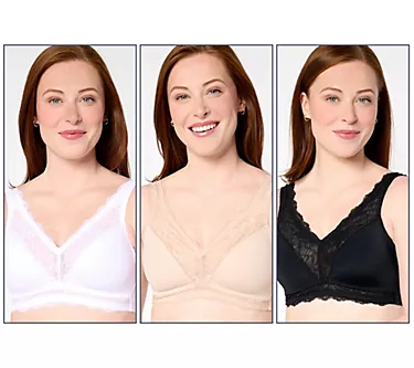 "As Is" Breezies Soft Support Lace Wirefree Unlined Bra S/3