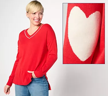 "As Is" Studio Park x Amy Stran Galentine V-Neck Heart Sleeve Sweater