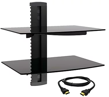 MegaMounts Tempered Glass Double-Shelf Mount w/HDMI Cable