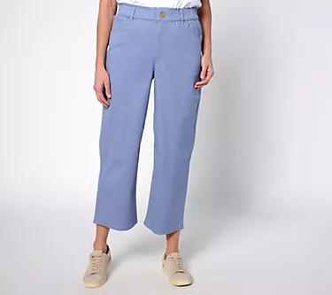 "As Is" Denim & Co. EasyWear Twill Regular Cropped Pull-On Pant w/ Pockets