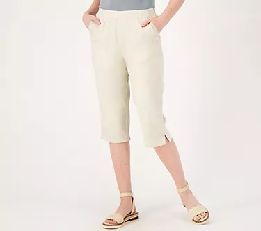 Denim & Co. EasyWear Twill Petite Relaxed Pull-On Skimmer