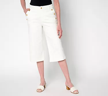 Isaac Mizrahi Live! Regular True Denim White Wide Leg Pedal Pusher