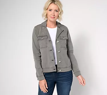 Denim & Co. Grey Wash Classic Denim Jacket With Pockets