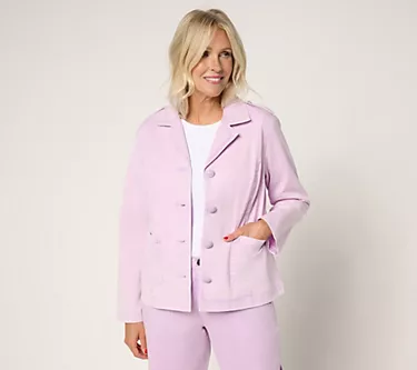 LOGO by Lori Goldstein Stone Wash Notched Collar Blazer