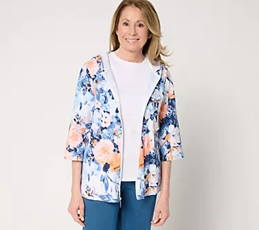 Denim & Co. Active French Terry Floral or Solid Zip-Up Jacket