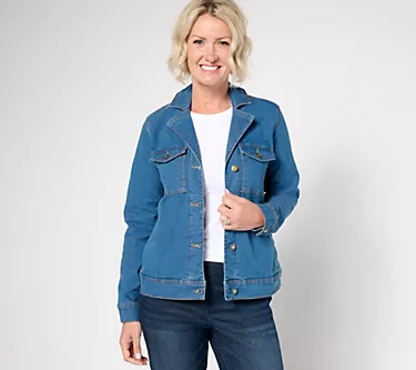 Denim & Co. Indigo Classic Stretch Denim Jacket With Pockets
