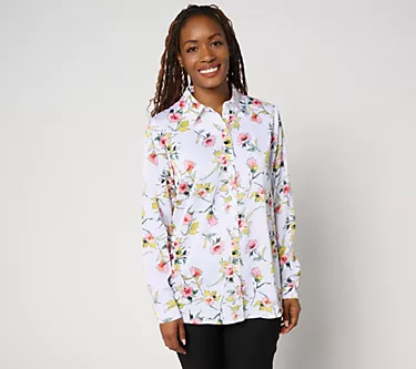 nicole by Nicole Miller Regular Button Front Boyfriend Shirt