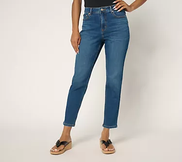 AnyBody Petite Casual Basic Denim Boyfriend Ankle Jeans