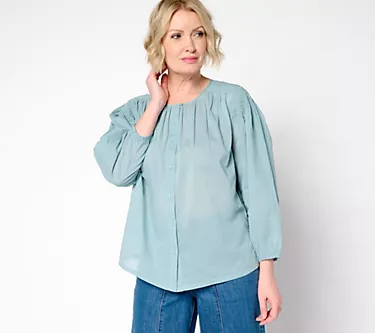 LOGO by Lori Goldstein 100% Cotton Button-Front Shirred Blouse 1 82104-logo-by-lori-goldstein-100-cotton-button-front-shirred-blouse-1.webp