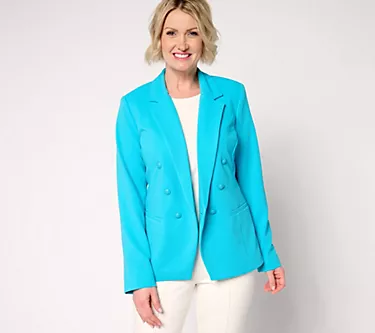 GRAVER Susan Graver Regular Knit Ottoman Double Breasted Cutaway Blazer