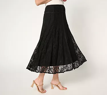Susan Graver Occasions Petite Lace Midi Skirt w/ Piping Detail
