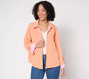 Susan Graver Water Resistant Spring Jacket with Roll Tab Sleeve