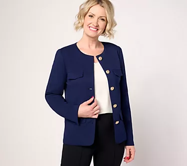 Dennis Basso Spring Ponte Jacket with Crest Buttons