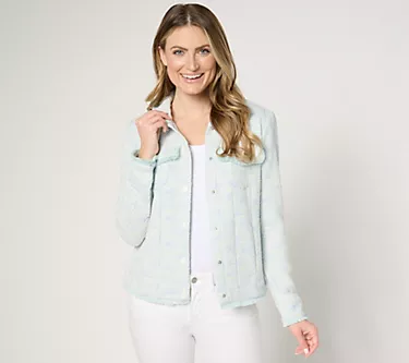 Belle by Kim Gravel Class & Sass Knit Tweed Jean Jacket