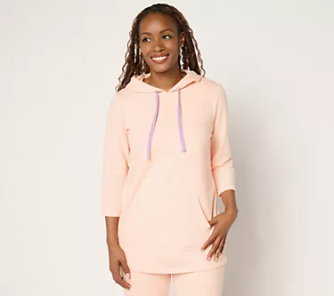 Denim & Co. Active Petite French Terry Tunic Pullover w/ Whip Stitch