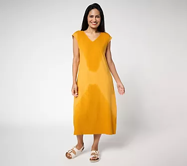 LOGO by Lori Goldstein Regular 100% Cotton Tie Dye Midi Dress