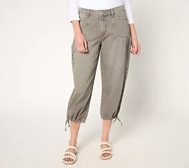 LOGO by Lori Goldstein Regular Cotton Chambray Cropped Pants