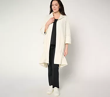 LOGO by Lori Goldstein Regular Long Zip Front Jacket w/ Hood