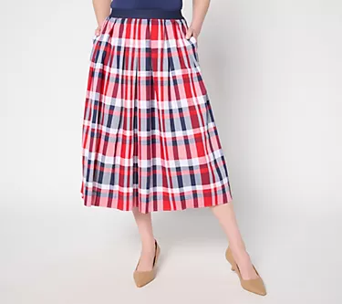 Joan Rivers Petite Madras Plaid Midi Skirt