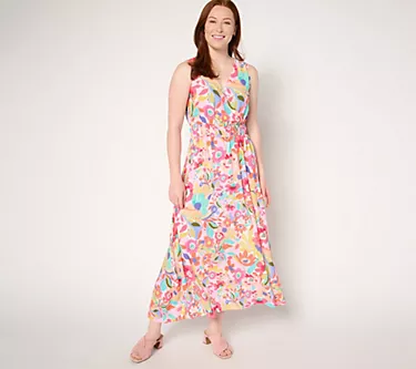 Susan Graver Petite Printed St. Tropez Maxi Dress