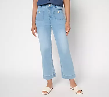 Joan Rivers Regular Luxe Vintaged Denim Trousers with Bee Button -Ind