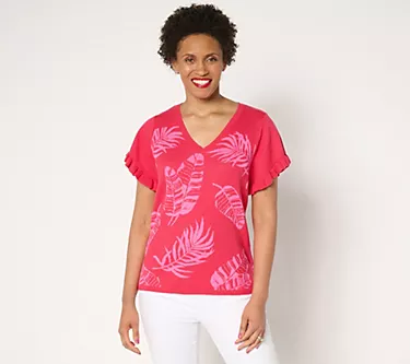 Susan Graver Jacquard Sweater with Flutter Sleeves